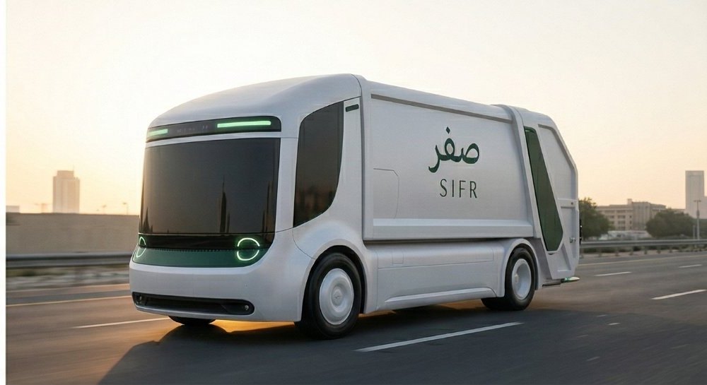 SIFR white electric truck — daytime collection across Dubai